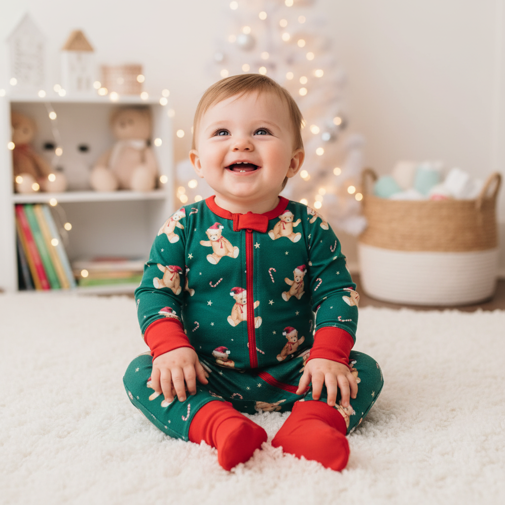 Christmas Bear Pattern Bodysuit for Outdoor Wear