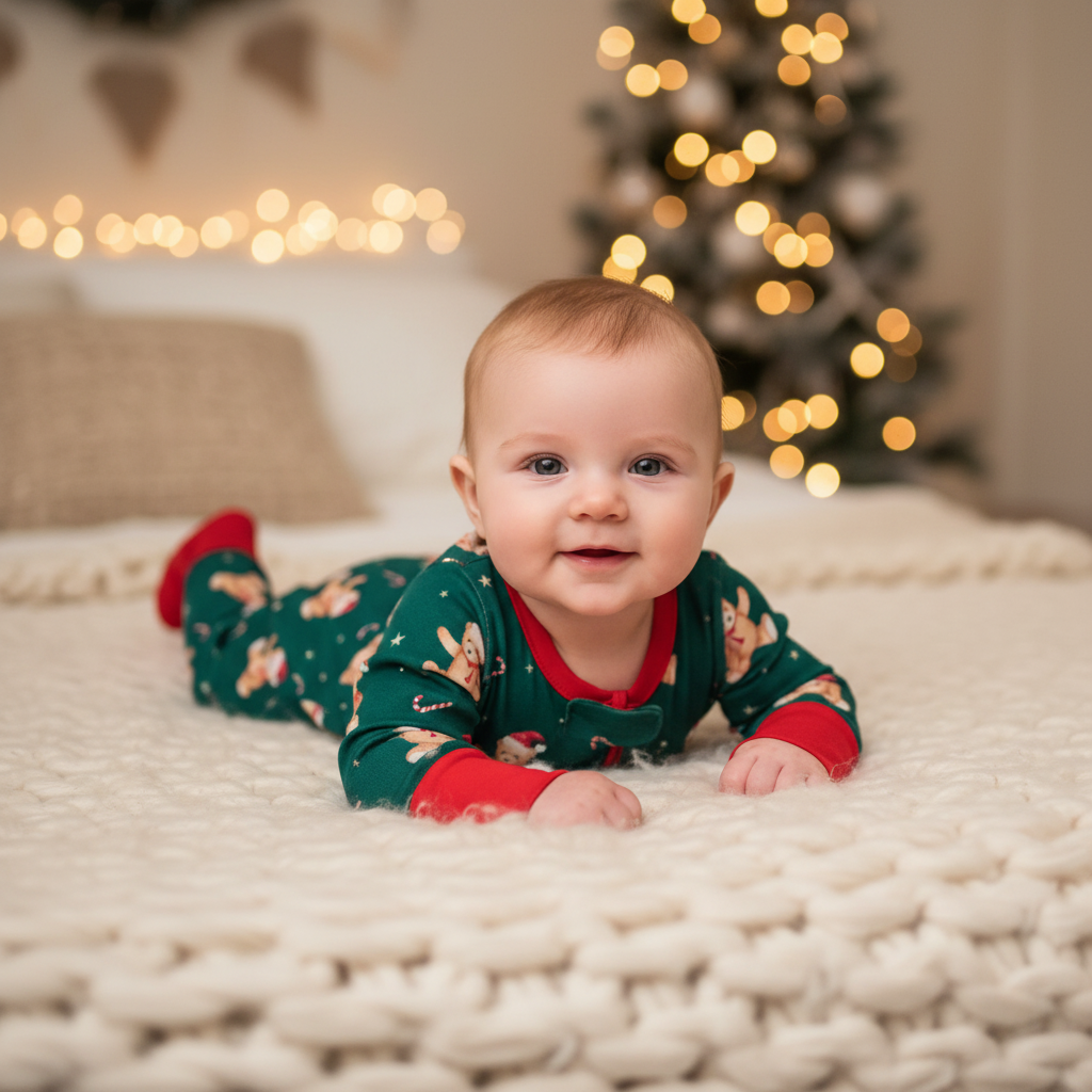 Christmas Bear Pattern Bodysuit for Outdoor Wear