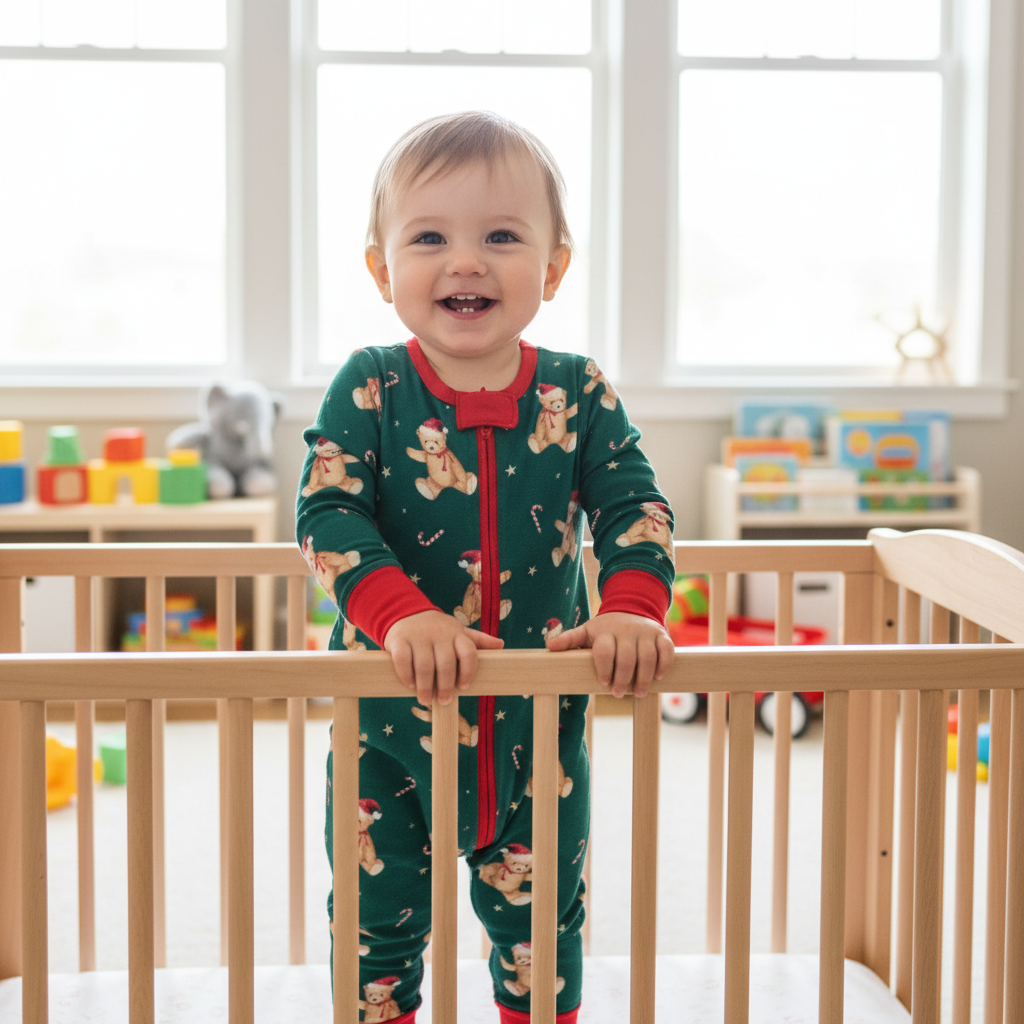 Christmas Bear Pattern Bodysuit for Outdoor Wear