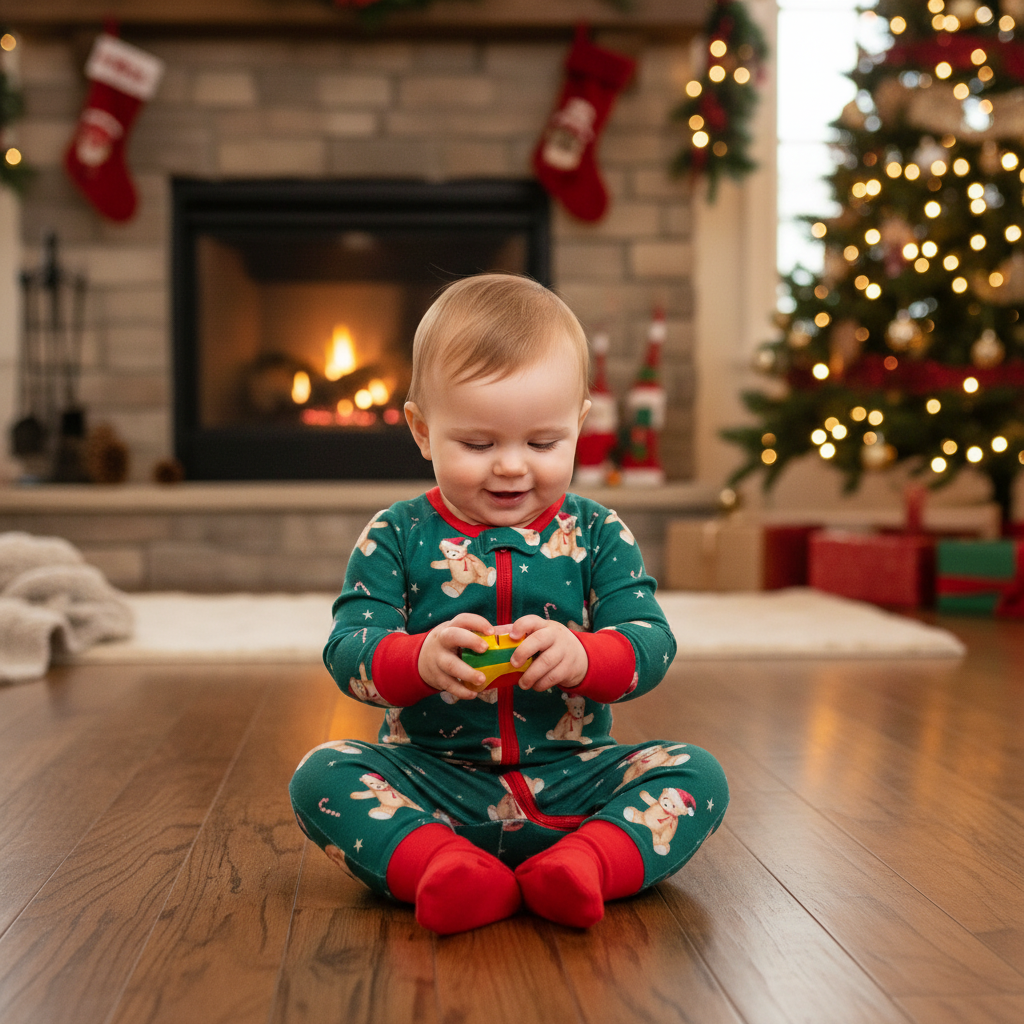 Christmas Bear Pattern Bodysuit for Outdoor Wear