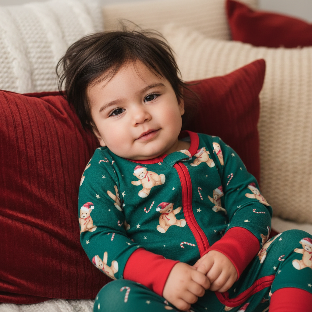 Christmas Bear Pattern Bodysuit for Outdoor Wear