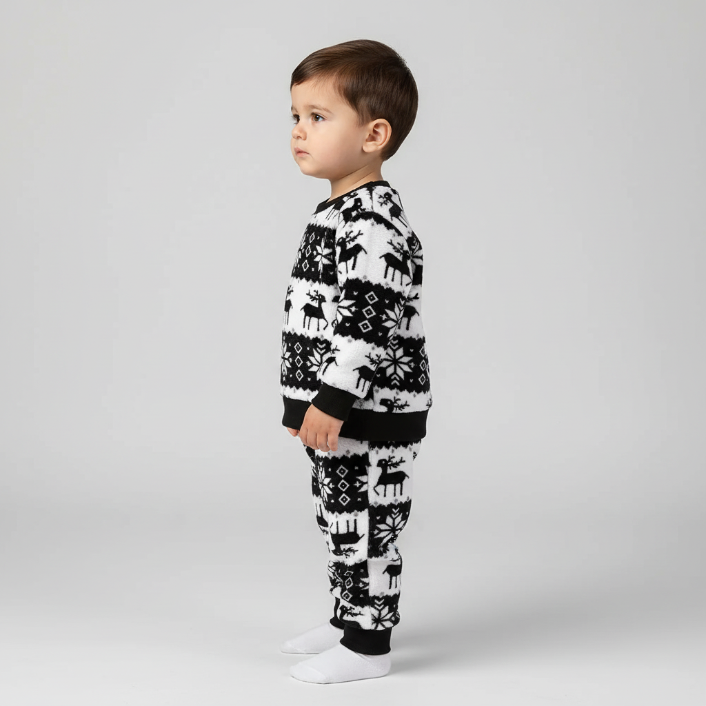 Christmas Winter Outfit for Boys with Warm Flannel Pants and Top Set