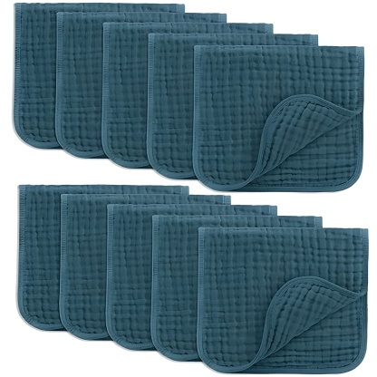 Muslin Burp Cloths Pack of 10 Large 6 Layer Ultra Absorbent Cotton For Baby