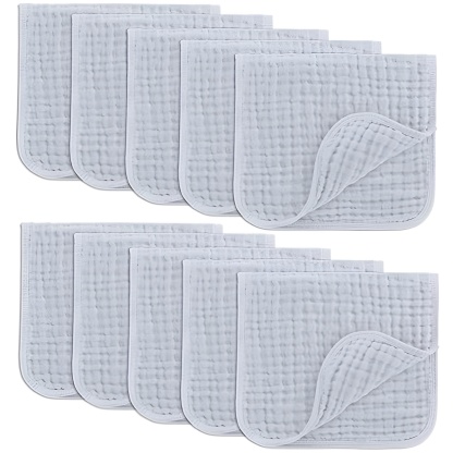 Muslin Burp Cloths Pack of 10 Large 6 Layer Ultra Absorbent Cotton For Baby