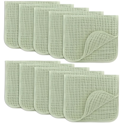 Muslin Burp Cloths Pack of 10 Large 6 Layer Ultra Absorbent Cotton For Baby