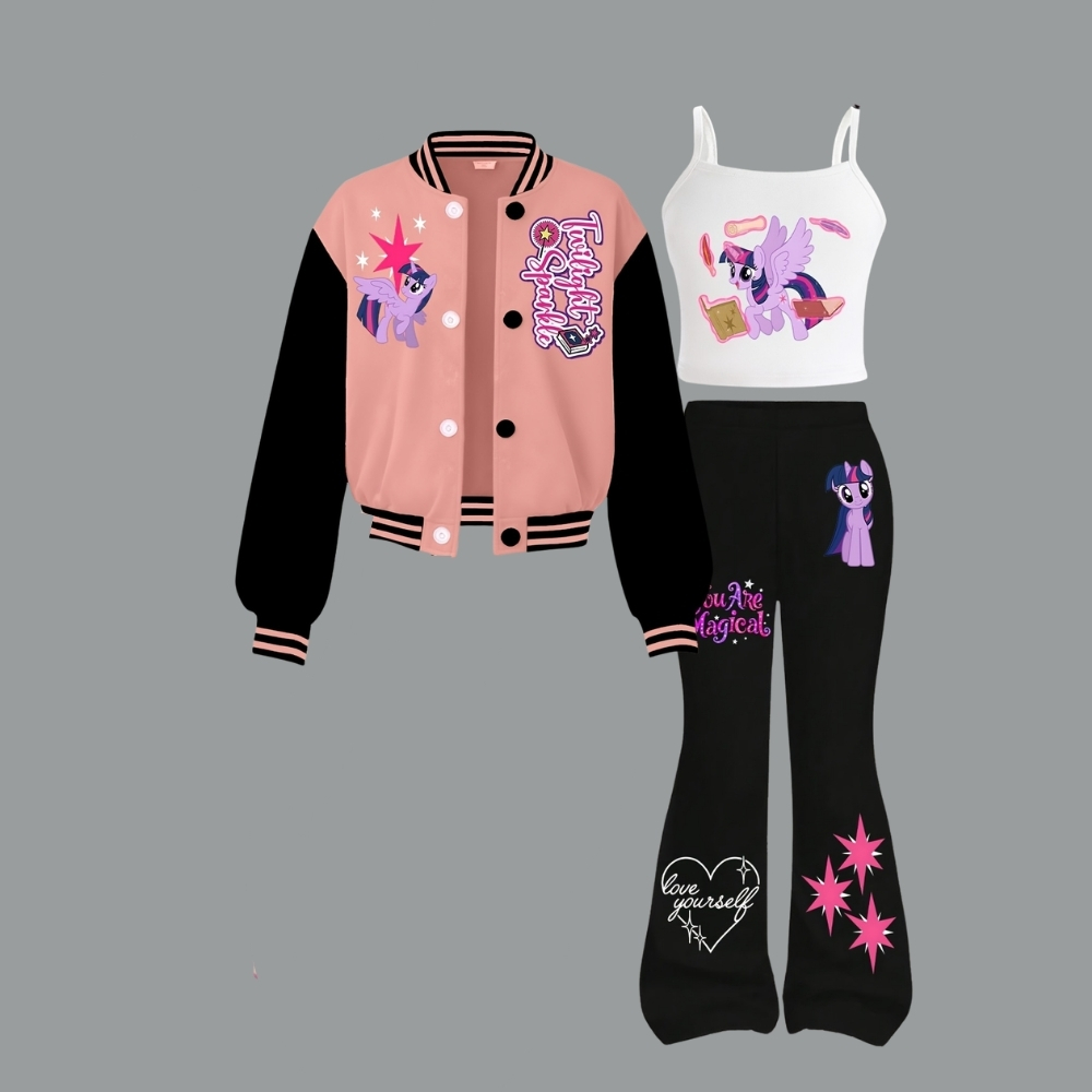 My Little Pony Girls' Short Baseball Vest and Flared Pants Set