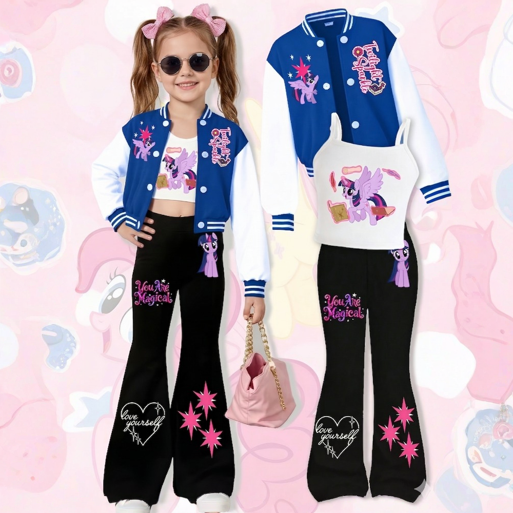My Little Pony Girls' Short Baseball Vest and Flared Pants Set