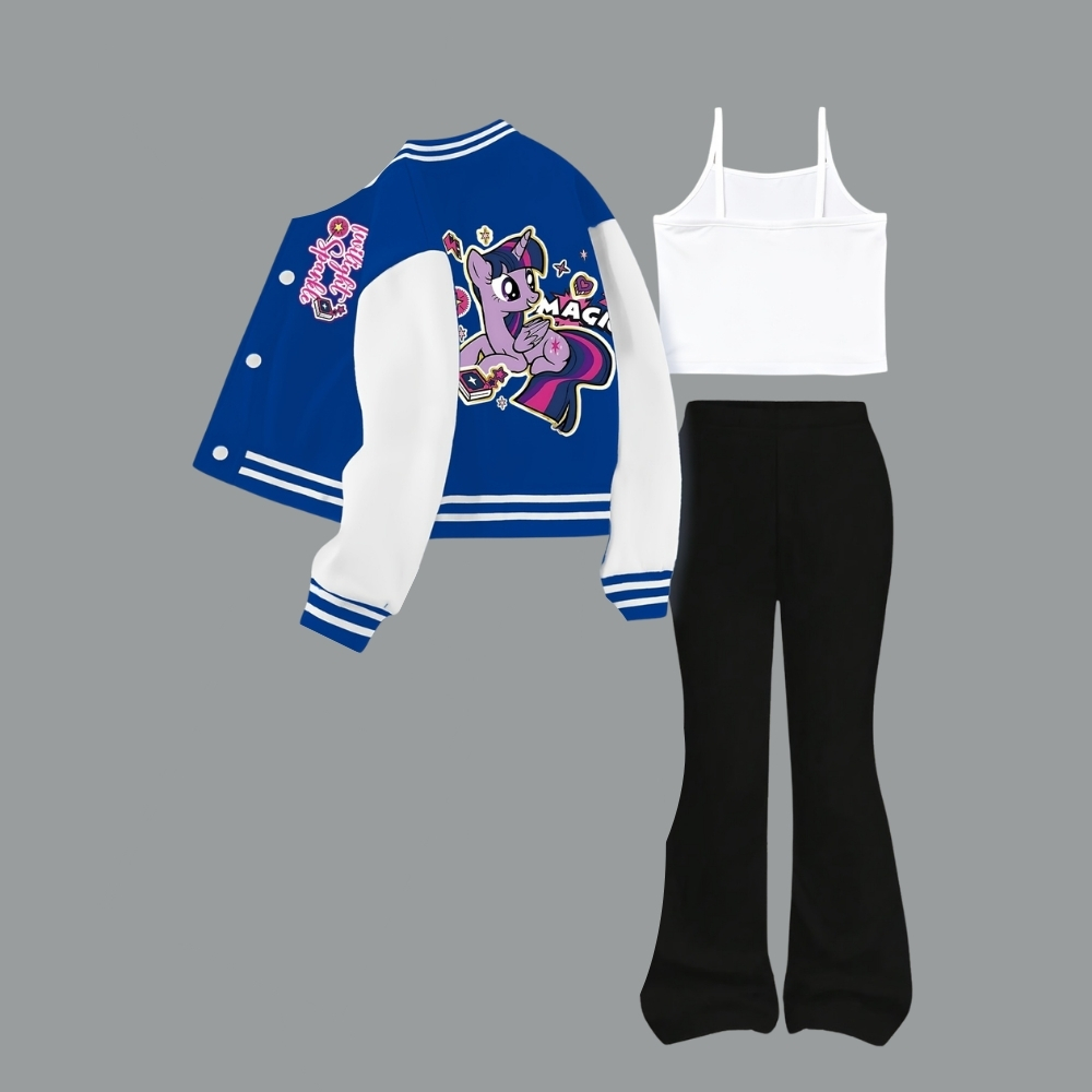 My Little Pony Girls' Short Baseball Vest and Flared Pants Set