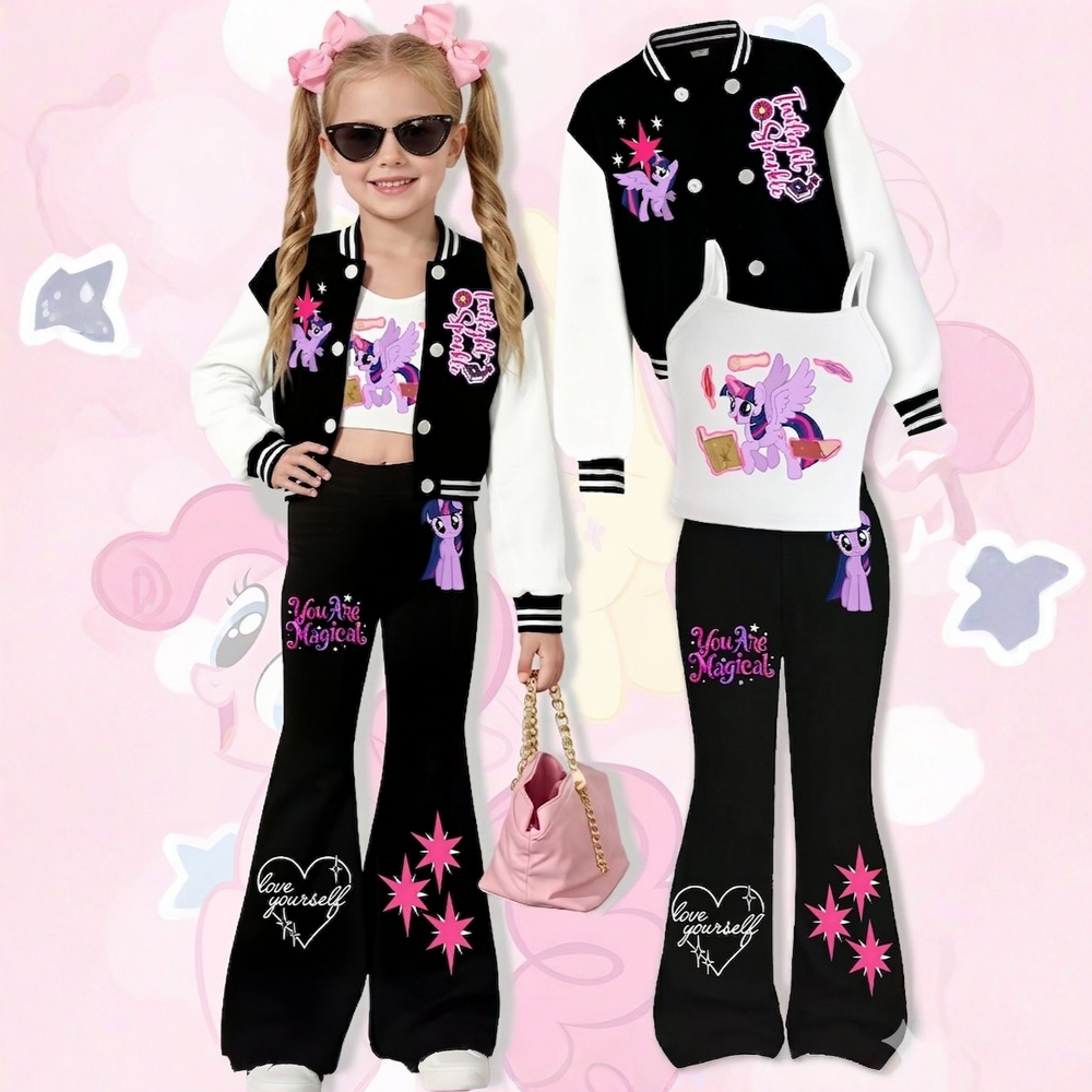 My Little Pony Girls' Short Baseball Vest and Flared Pants Set