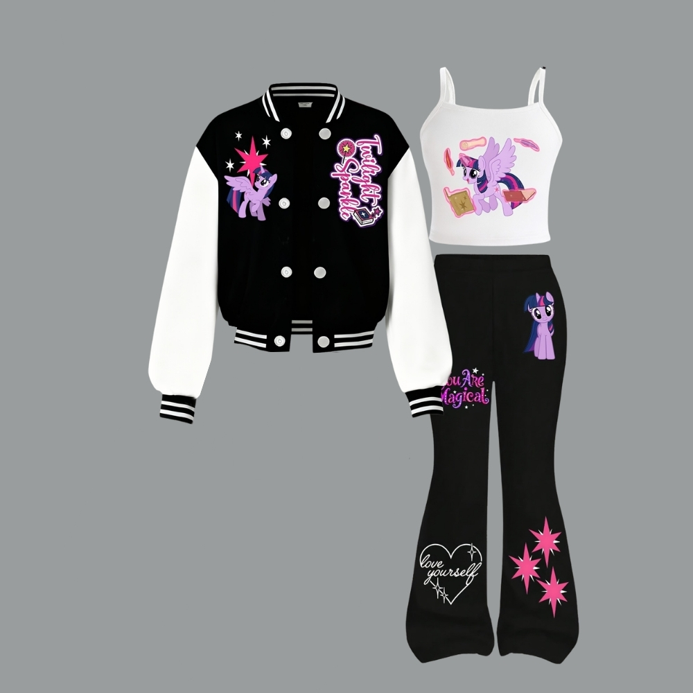 My Little Pony Girls' Short Baseball Vest and Flared Pants Set