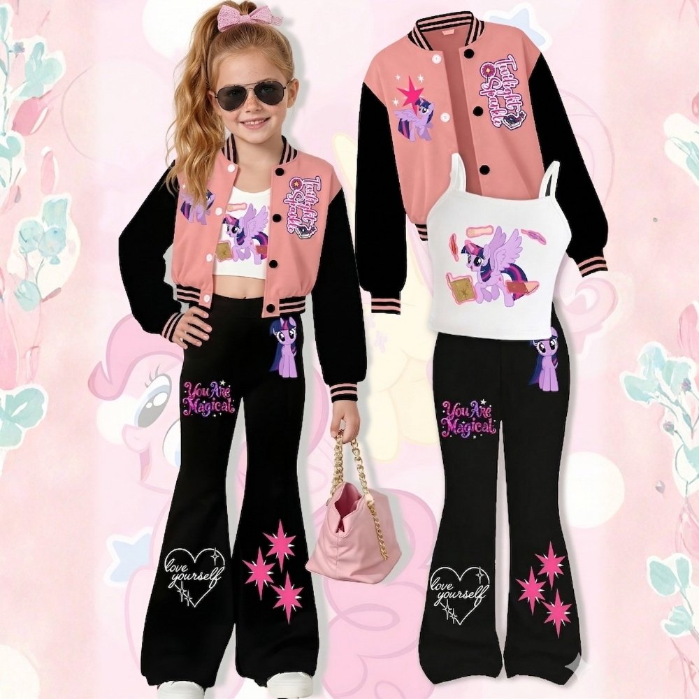 My Little Pony Girls' Short Baseball Vest and Flared Pants Set