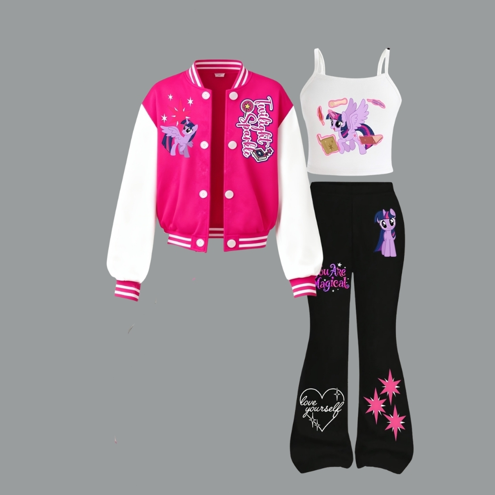 My Little Pony Girls' Short Baseball Vest and Flared Pants Set