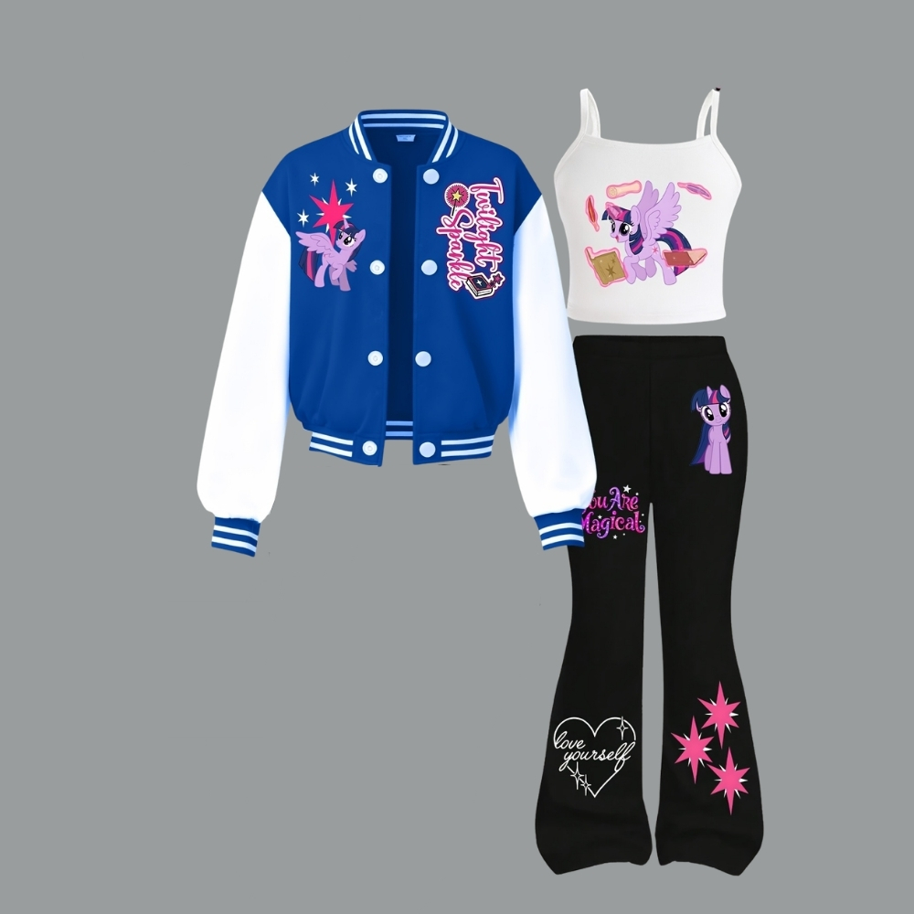 My Little Pony Girls' Short Baseball Vest and Flared Pants Set