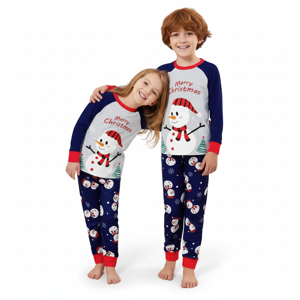 Christmas Matching Outfit Set for Family with Snowman Print and Winter Pants