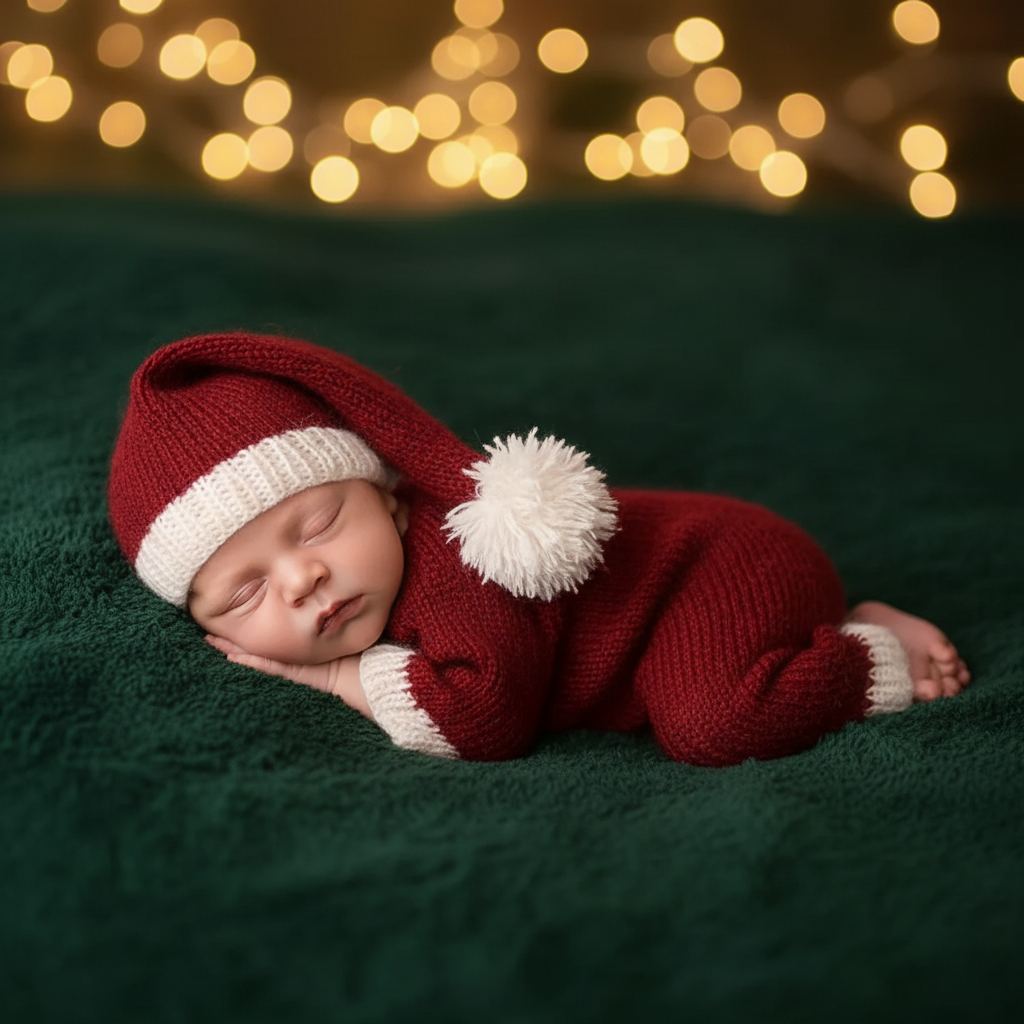Newborn Christmas Fleece Hat and Jumpsuit Photography Set