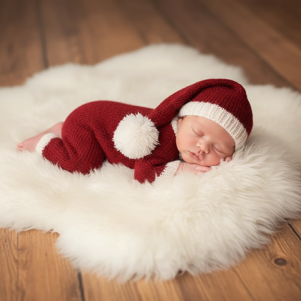 Newborn Christmas Fleece Hat and Jumpsuit Photography Set