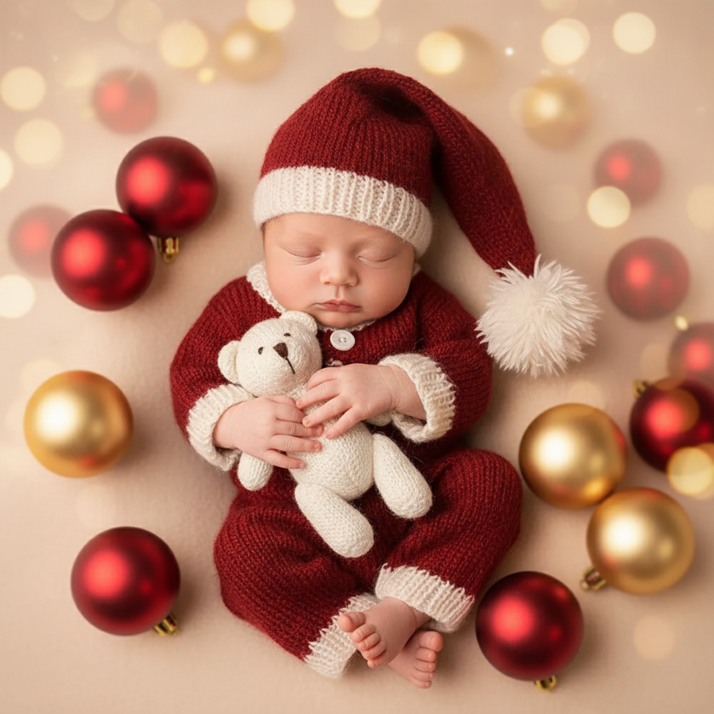 Newborn Christmas Fleece Hat and Jumpsuit Photography Set
