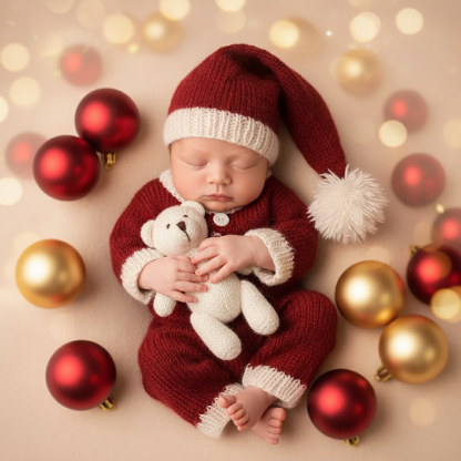 Newborn Christmas Fleece Hat and Jumpsuit Photography Set
