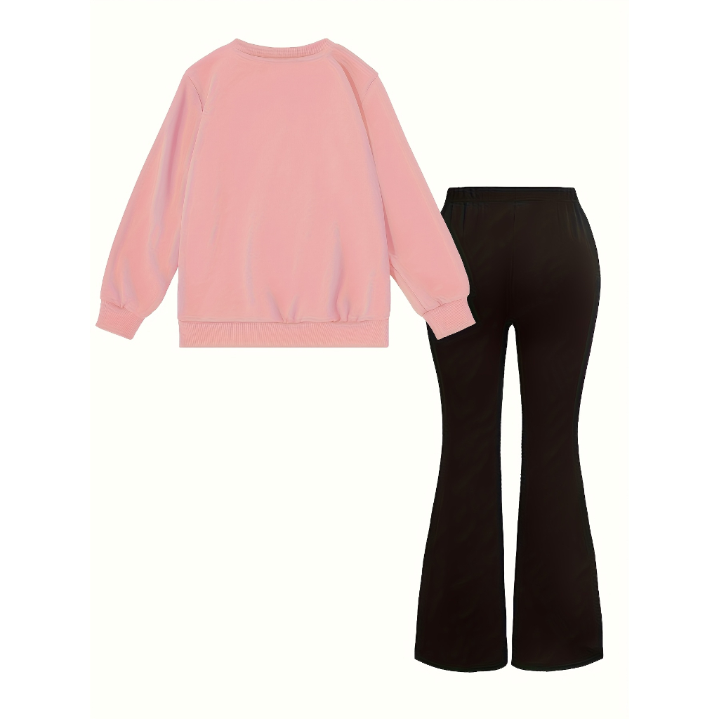 Fluttershy Graphic Print Sweatshirt And Flared Pants Set For Girls