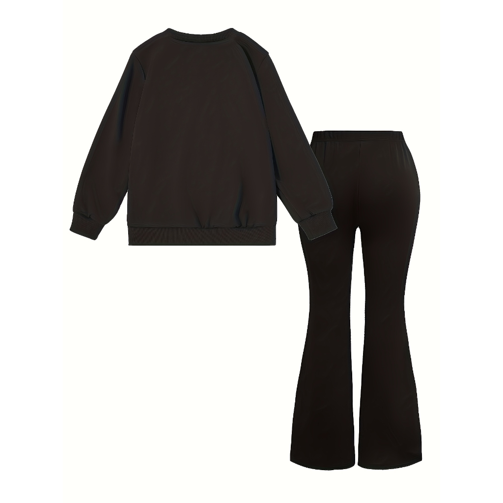 Fluttershy Graphic Print Sweatshirt And Flared Pants Set For Girls