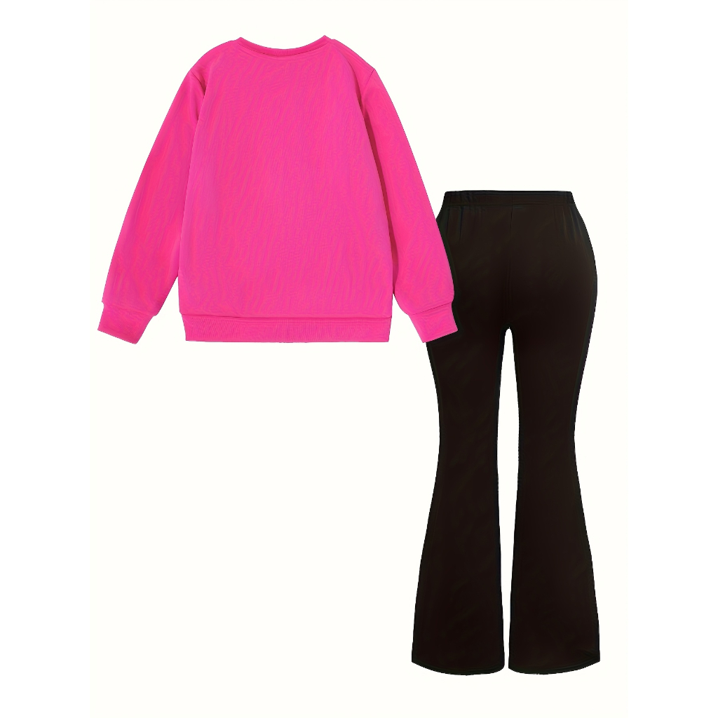 Fluttershy Graphic Print Sweatshirt And Flared Pants Set For Girls