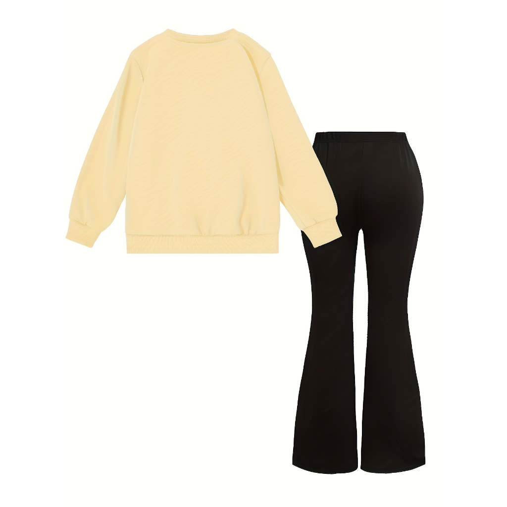 Fluttershy Graphic Print Sweatshirt And Flared Pants Set For Girls