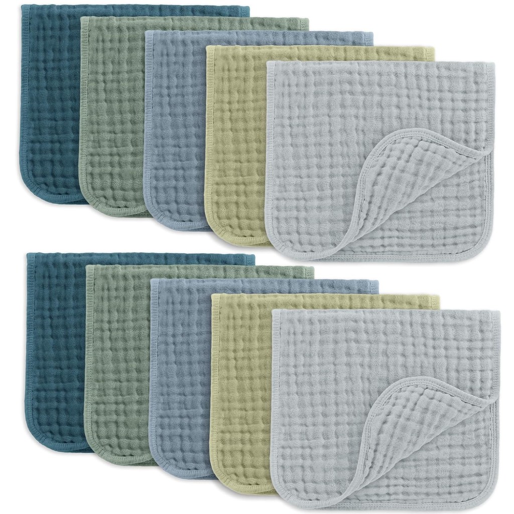 Pack Of 10 Muslin Burp Cloths Large 6 Layer Ultra Absorbent Cotton For Baby