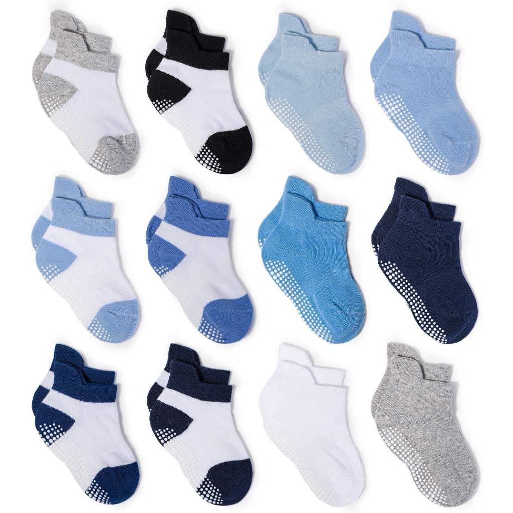 Pack Of 12 Baby Grip Socks With Non Skid Soles For Infants Toddlers And Kids