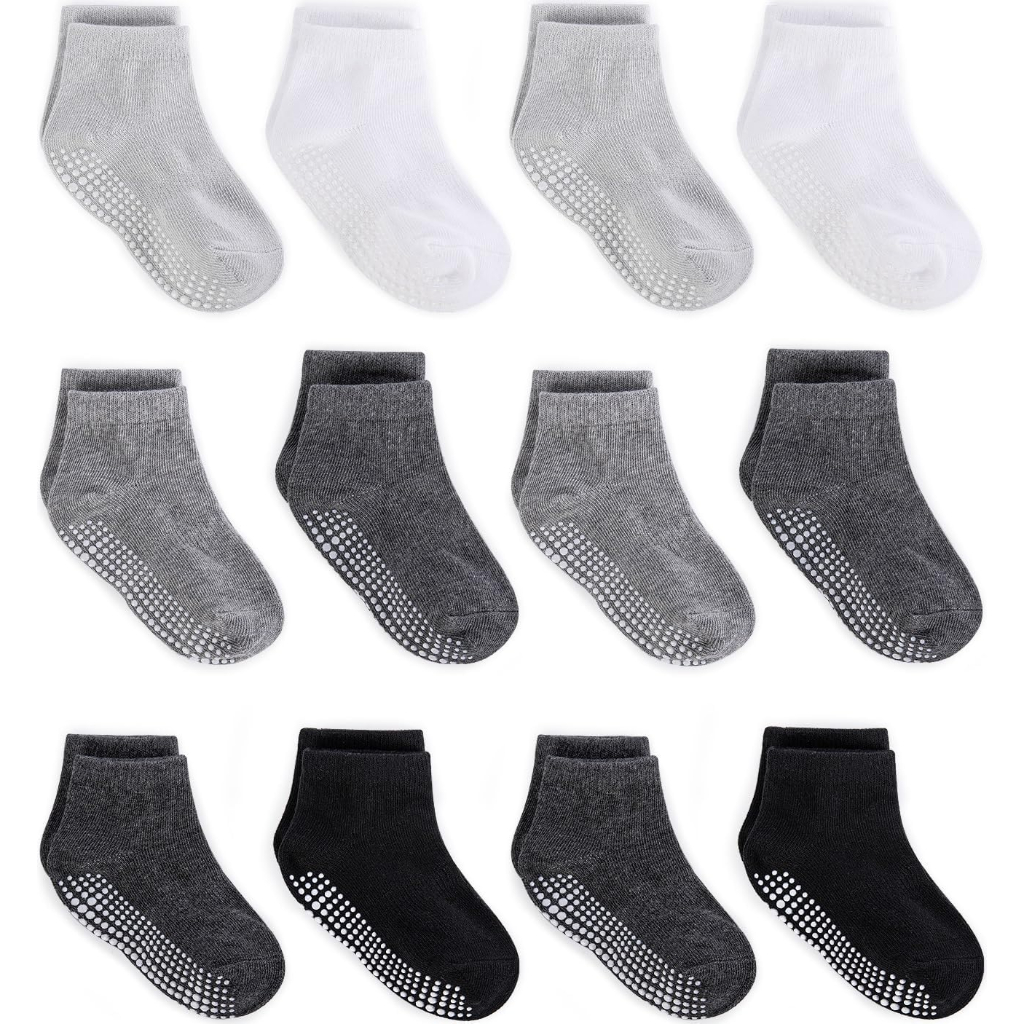 Pack Of 12 Baby Grip Socks With Non Skid Soles For Infants Toddlers And Kids