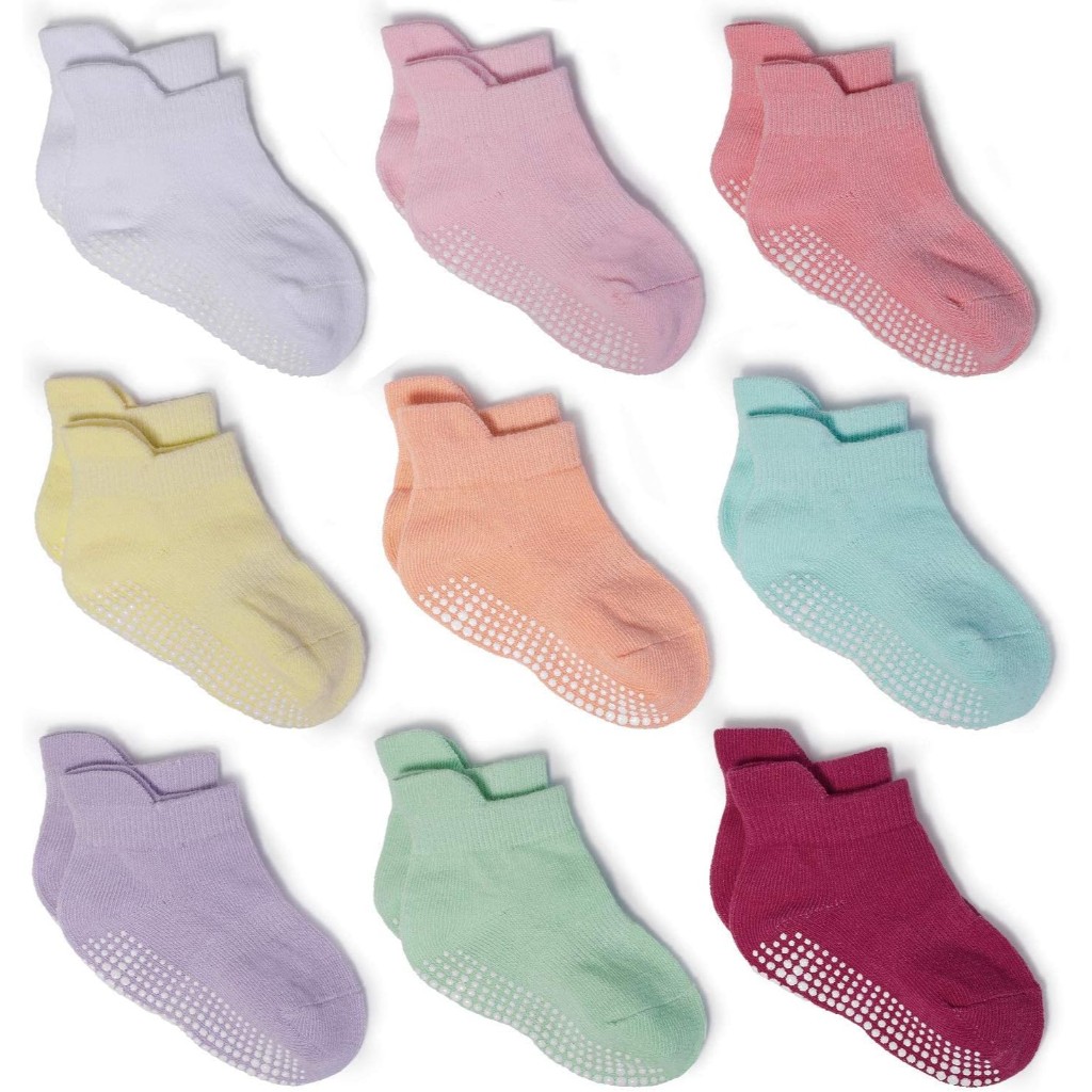 Pack Of 9 Baby Grip Socks With Non Skid Soles for Infants Toddlers And Kids