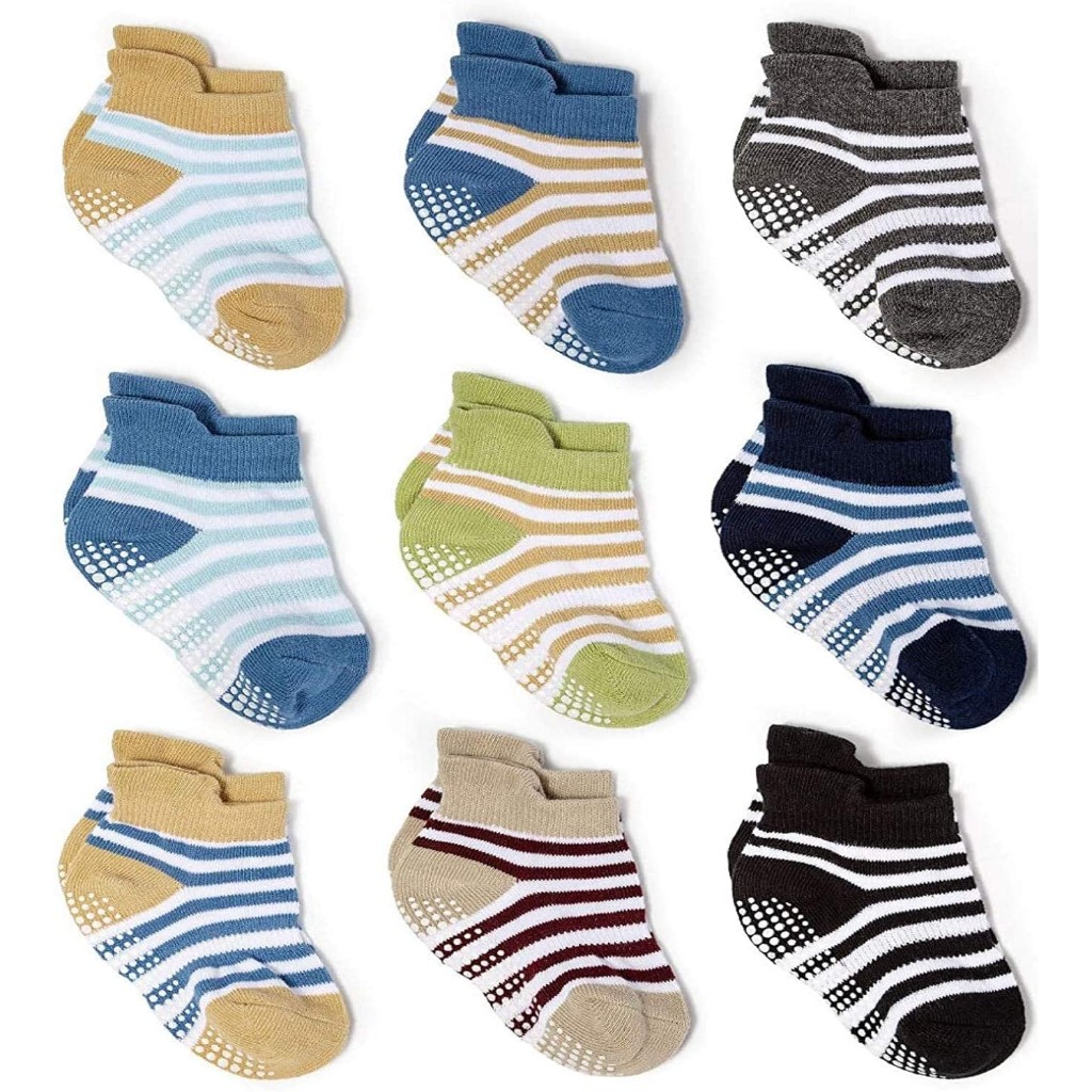 Pack Of 9 Baby Grip Socks With Non Skid Soles for Infants Toddlers And Kids