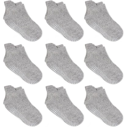 Pack Of 9 Baby Grip Socks With Non Skid Soles for Infants Toddlers And Kids