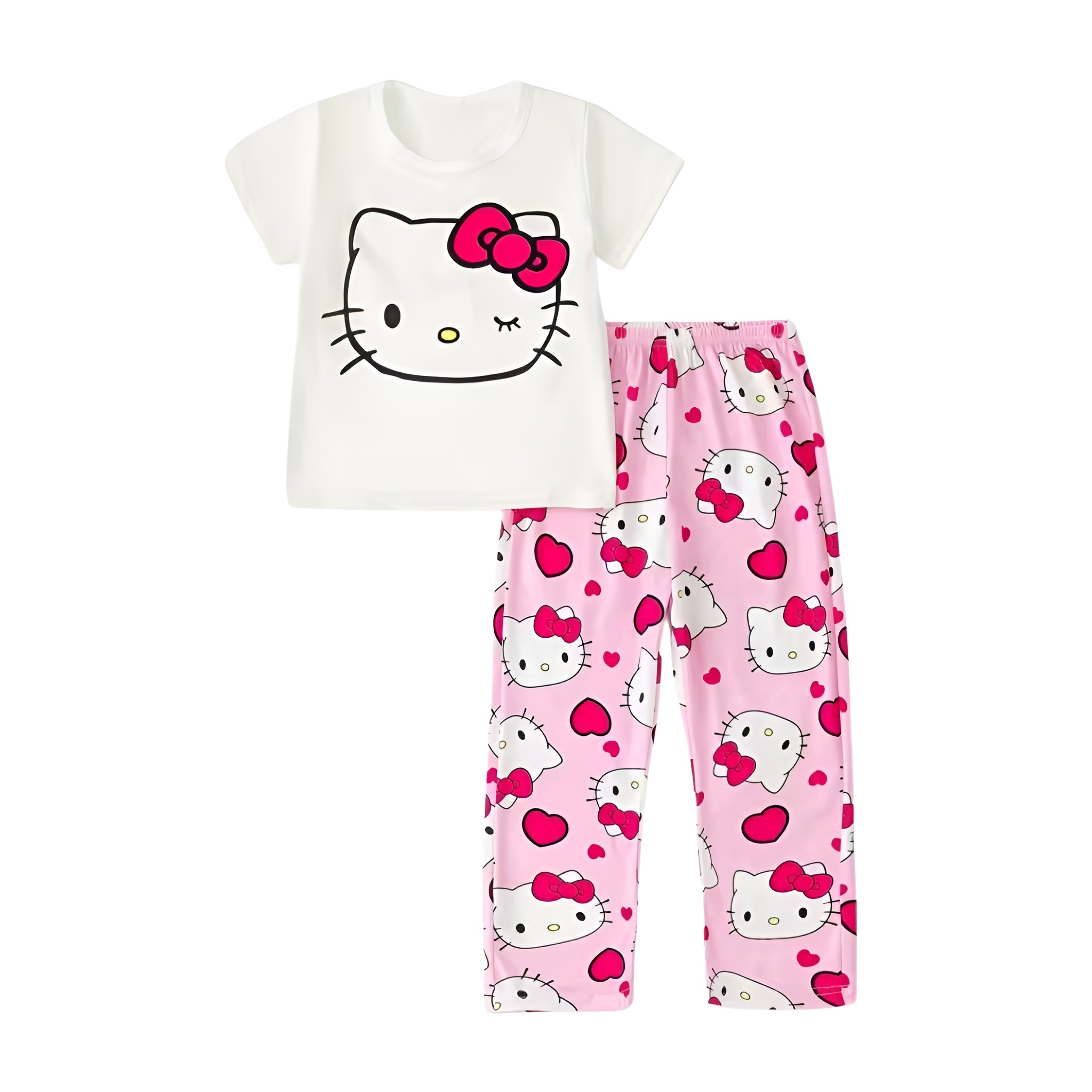 Pajama Set With Kitty Design For Girls