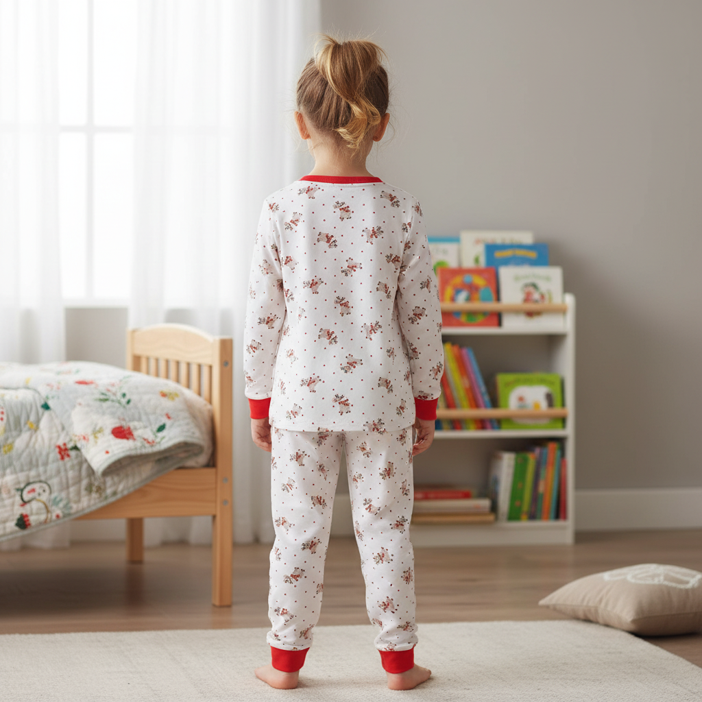 Christmas Reindeer Pajama Set for Kids with Long Sleeves and Matching Pants