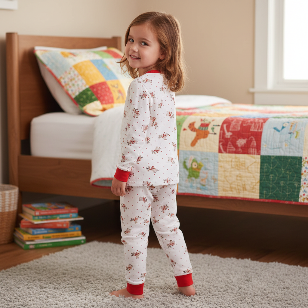 Christmas Reindeer Pajama Set for Kids with Long Sleeves and Matching Pants
