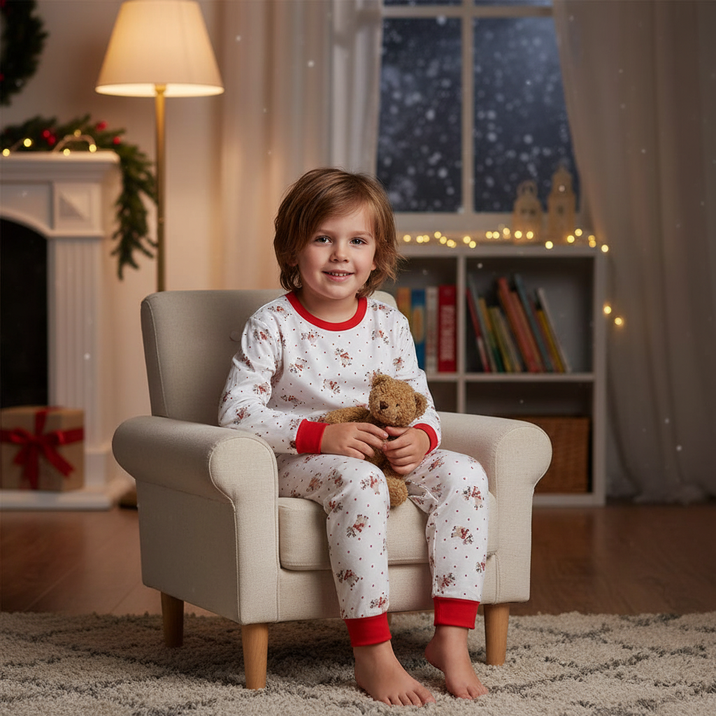 Christmas Reindeer Pajama Set for Kids with Long Sleeves and Matching Pants
