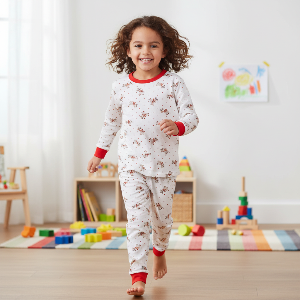 Christmas Reindeer Pajama Set for Kids with Long Sleeves and Matching Pants