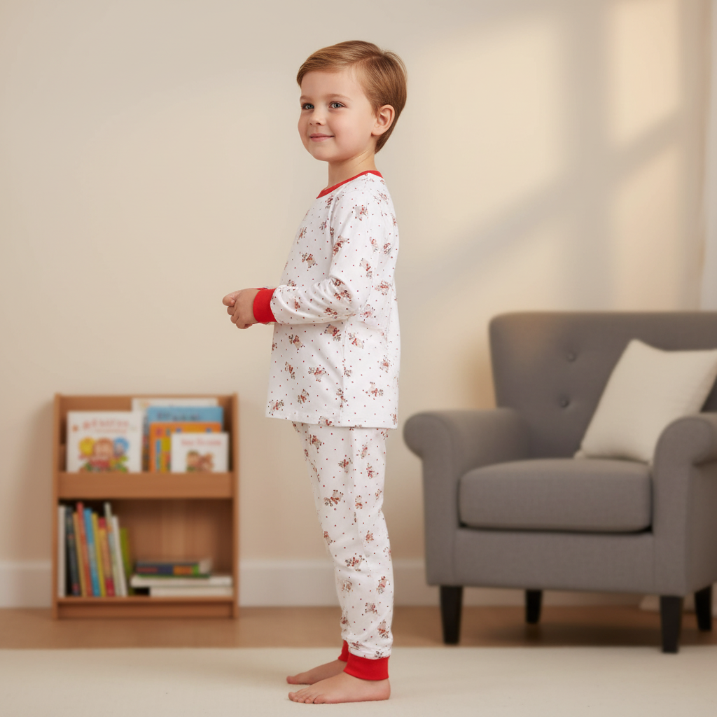 Christmas Reindeer Pajama Set for Kids with Long Sleeves and Matching Pants