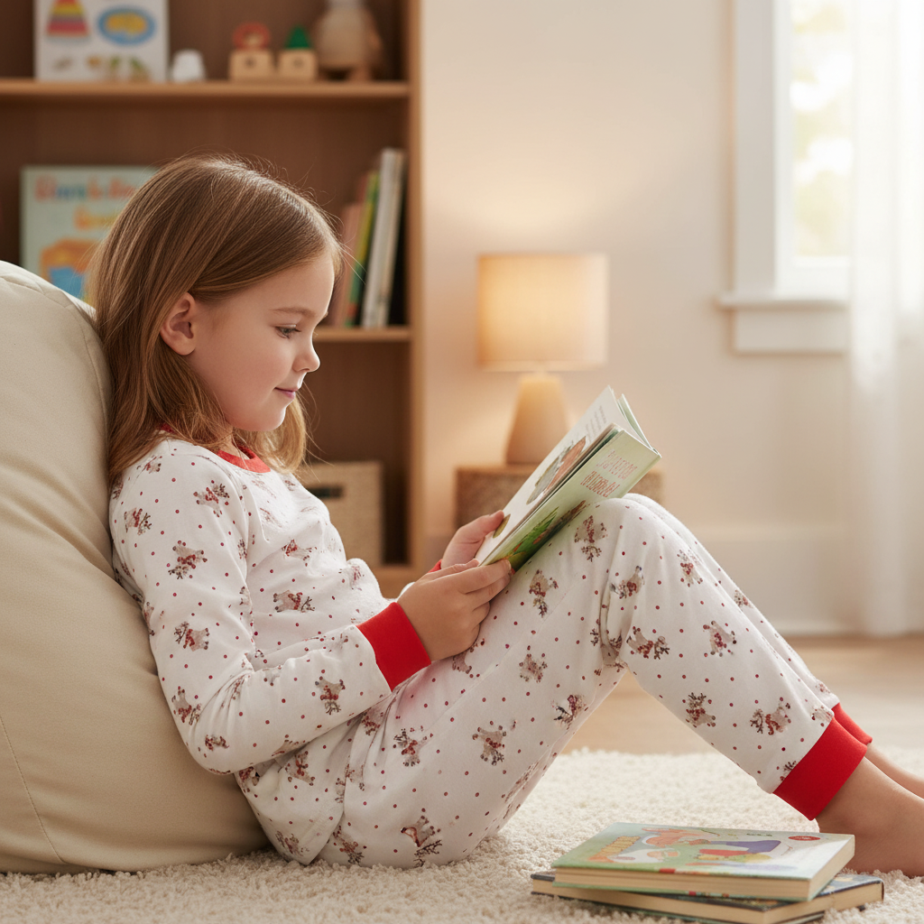 Christmas Reindeer Pajama Set for Kids with Long Sleeves and Matching Pants