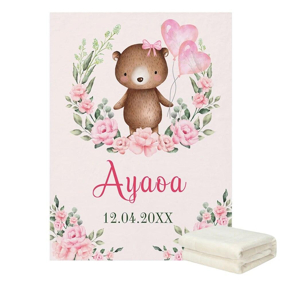 Floral Bear Name Blanket-Children Cloth Shop