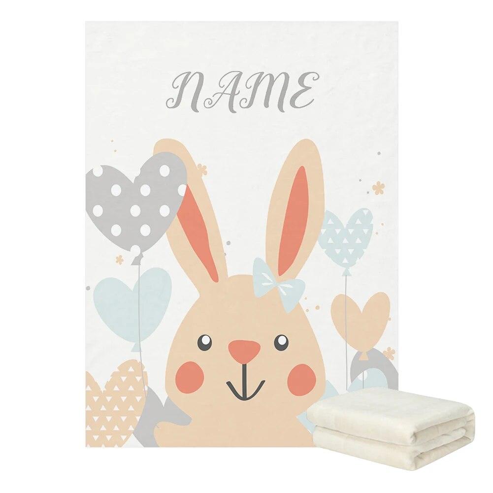 Rabbit Baby Blanket – Personalized Bunny and Balloon Fleece Throw-Children Cloth Shop