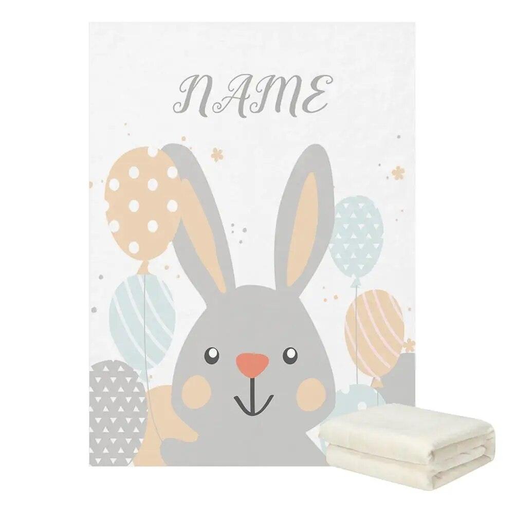 Rabbit Baby Blanket – Personalized Bunny and Balloon Fleece Throw-Children Cloth Shop