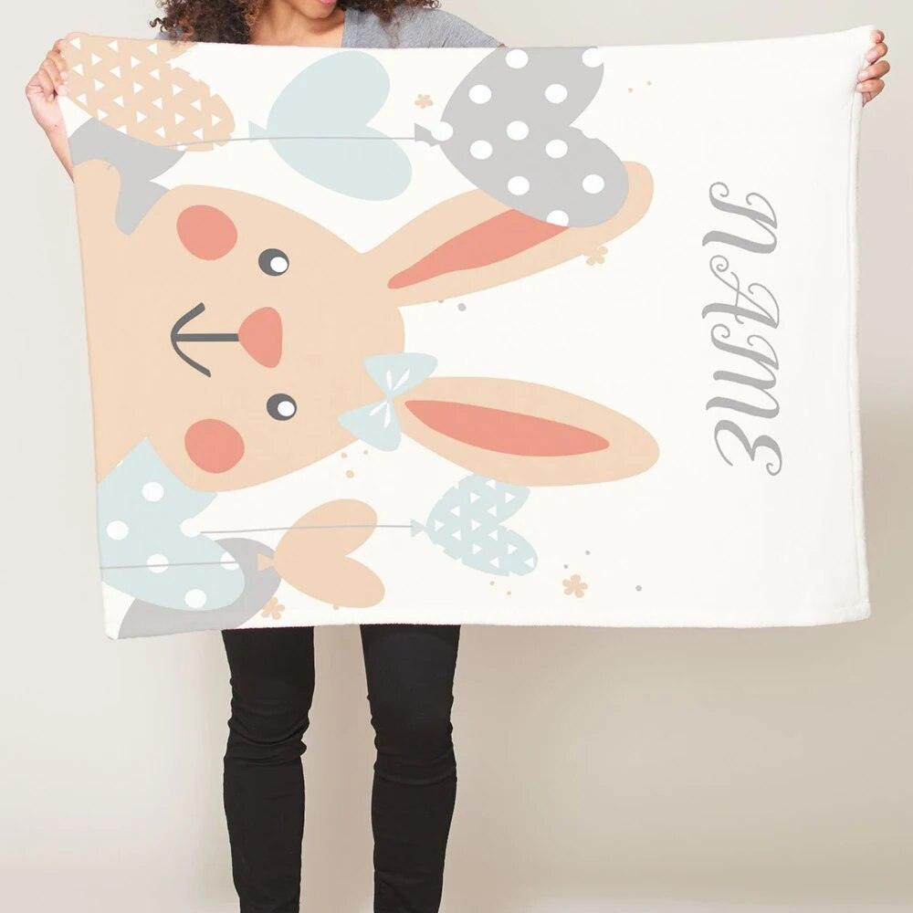 Rabbit Baby Blanket – Personalized Bunny and Balloon Fleece Throw-Children Cloth Shop