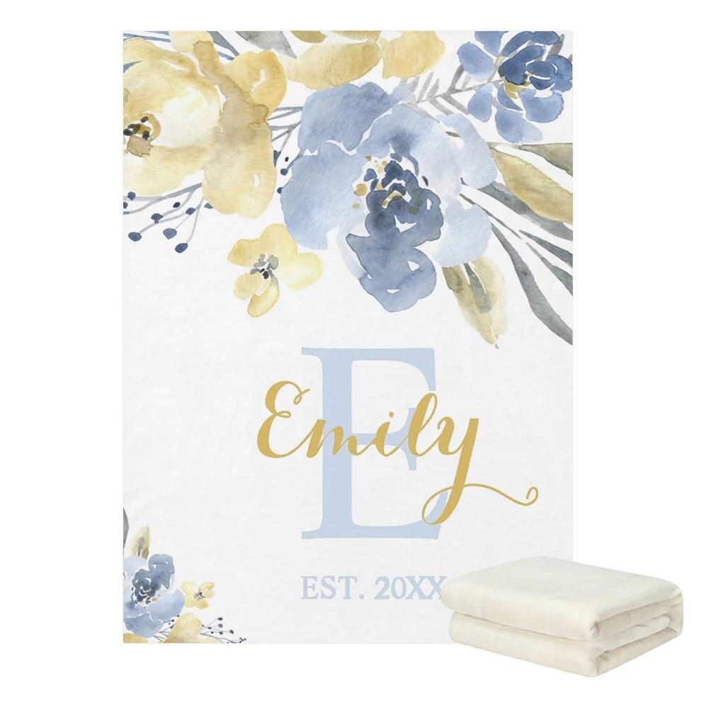 Watercolor Floral Blanket – Personalized Soft Baby Name Throw-Children Cloth Shop