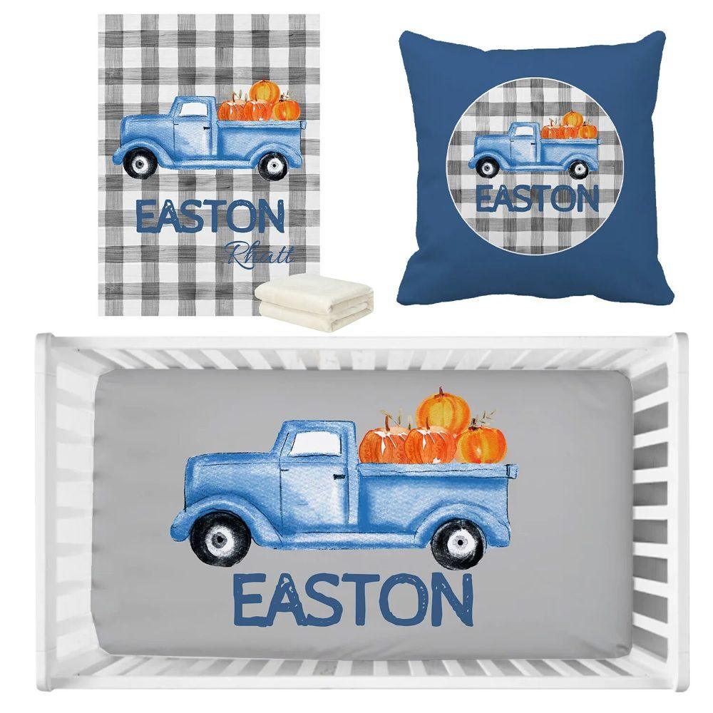 Personalized Plaid Vintage Truck Crib Bedding Set-Children Cloth Shop