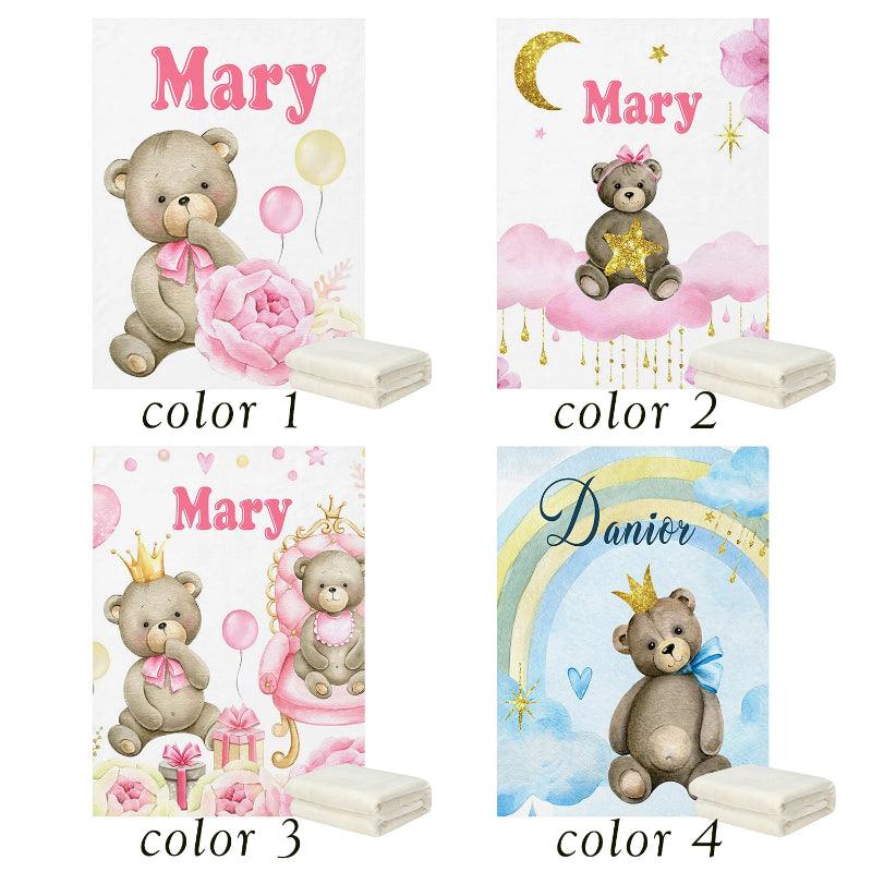 Personalized Teddy Bear Blanket – Soft Fleece Custom Name Gift-Children Cloth Shop
