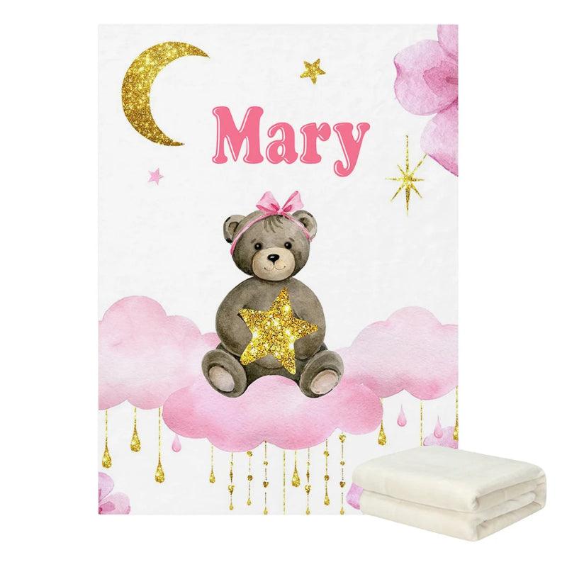 Personalized Teddy Bear Blanket – Soft Fleece Custom Name Gift-Children Cloth Shop