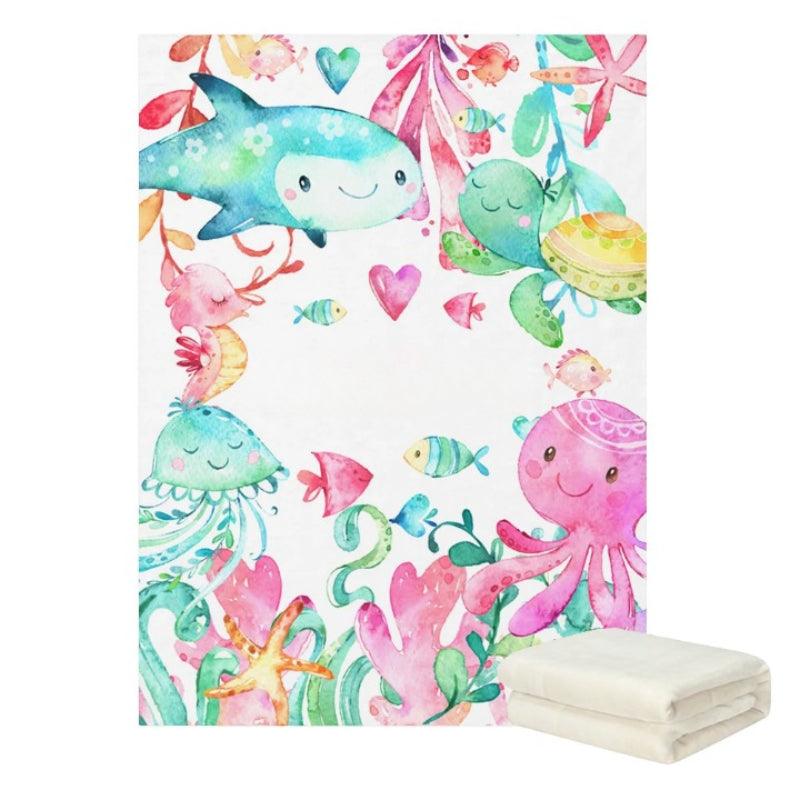 Underwater Baby Blanket – Personalized Sea Life Fleece for Kids-Children Cloth Shop