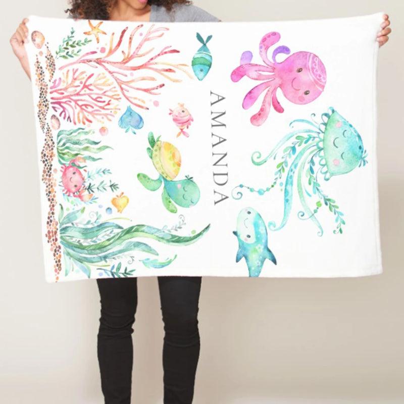 Underwater Baby Blanket – Personalized Sea Life Fleece for Kids-Children Cloth Shop