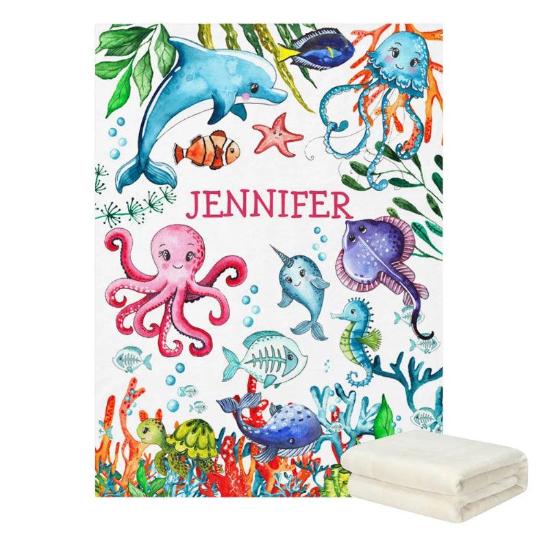 Underwater Baby Blanket – Personalized Sea Life Fleece for Kids-Children Cloth Shop